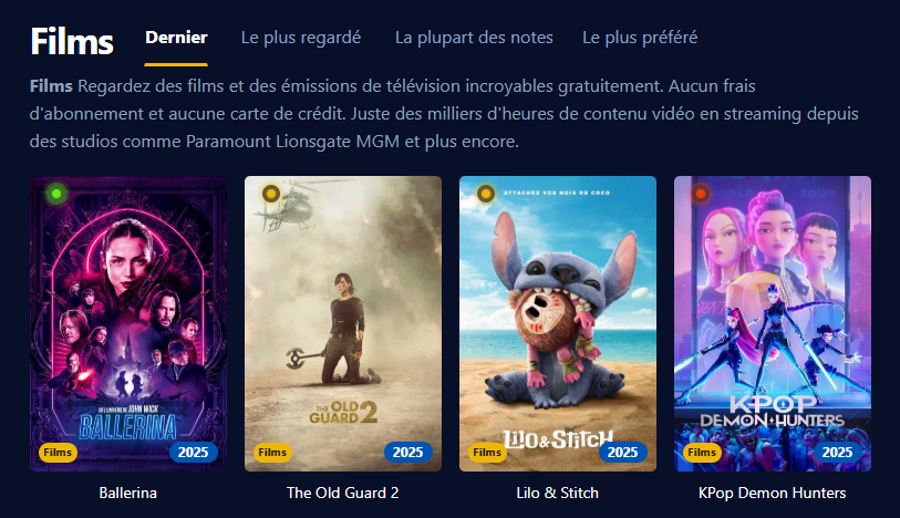 Capture d'écran de l'interface utilisateur de Juststream